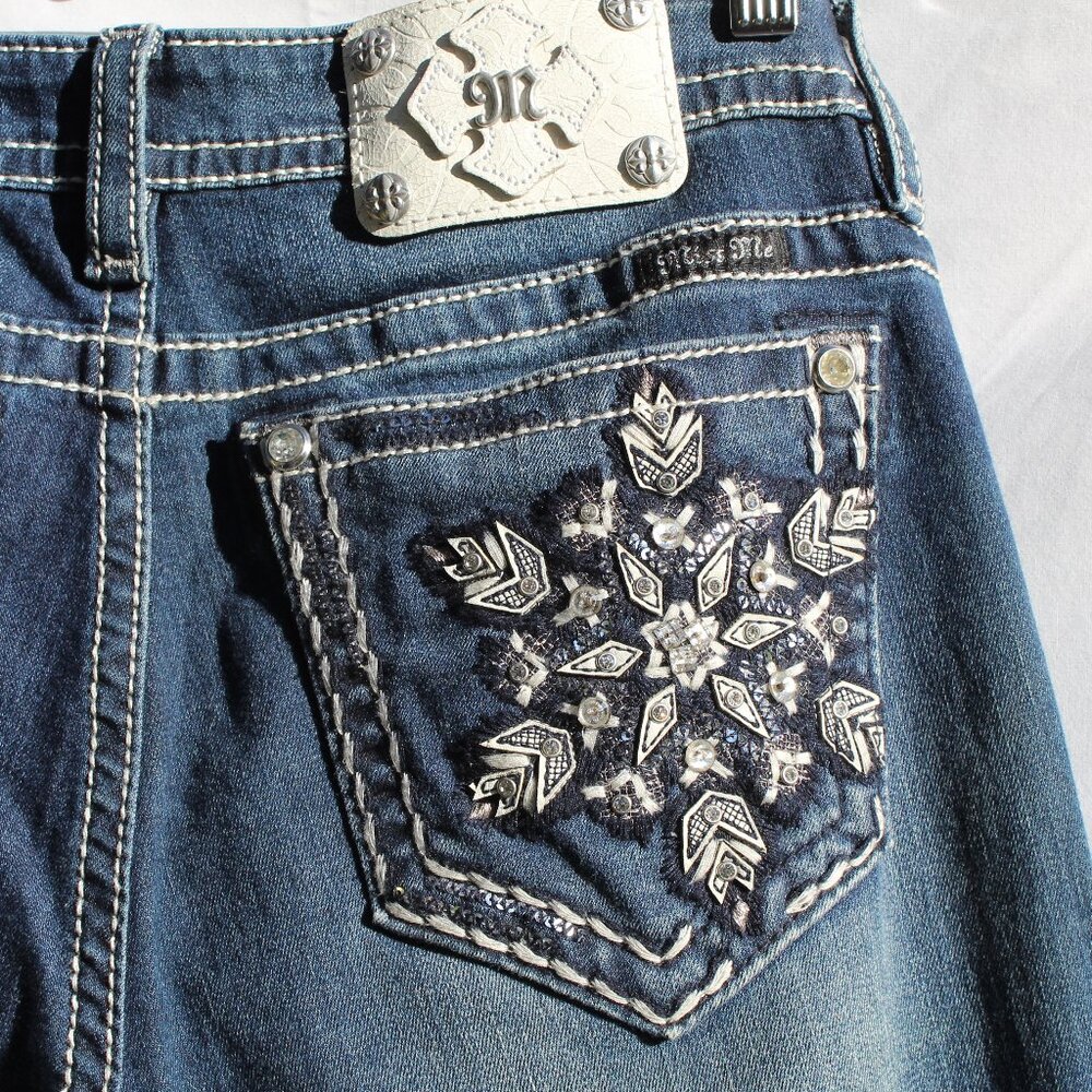 NWT RARE MISS ME SIGNATURE BOOT RHINESTONE LEATHER EMBROIDERED POCKETS SIZE32/34 - Picture 14 of 14